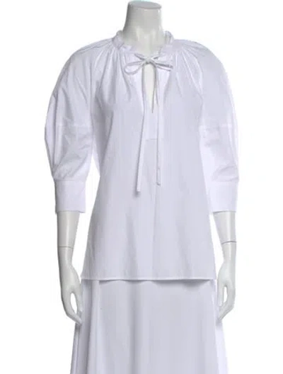 Pre-owned Max Mara Tie Neck Three-quarter Sleeve Blouse In White