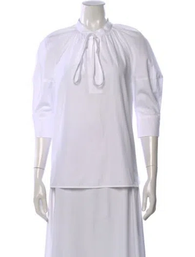 Pre-owned Max Mara Tie Neck Three-quarter Sleeve Blouse In White