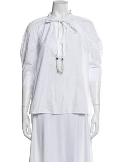 Pre-owned Max Mara Tie Neck Three-quarter Sleeve Blouse In White