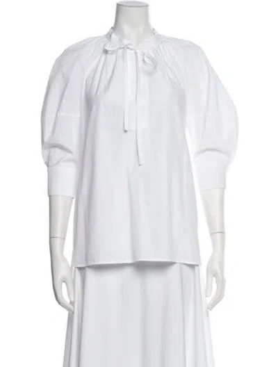 Pre-owned Max Mara Tie Neck Three-quarter Sleeve Blouse In White