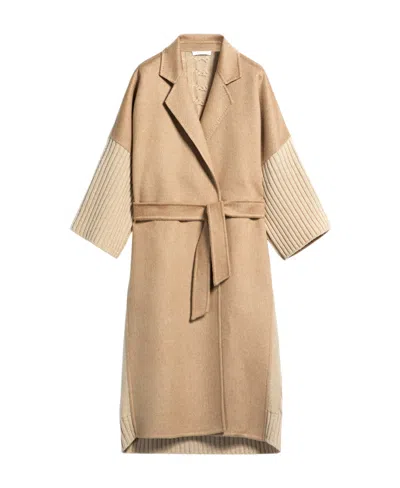 Max Mara Tie-waist Cropped Sleeve Cardigan In Nude