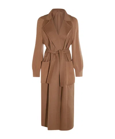 Max Mara Tie-waisted Knitted Coat In Brown