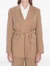 Max Mara Wool Canvas Blazer Tie Belt In Brown