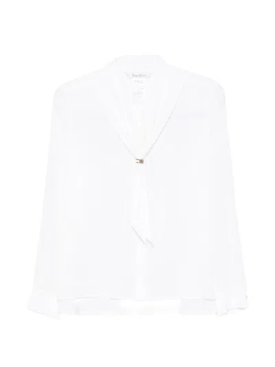 Max Mara Tie-neck Long-sleeve Shirt In White