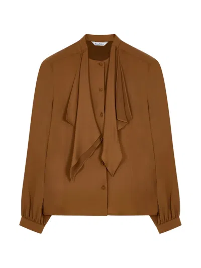 Max Mara Tie-neck Silk Blouse In Brown