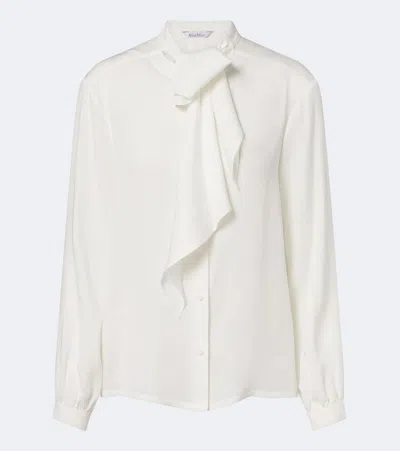 Max Mara Tie-neck Silk Blouse In White