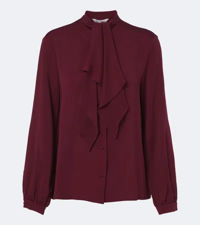 Max Mara Tie-neck Silk Blouse In Burgundy