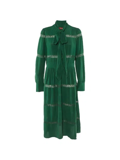 Pre-owned Max Mara Tiered Lace-insert Maxi Dress In Green