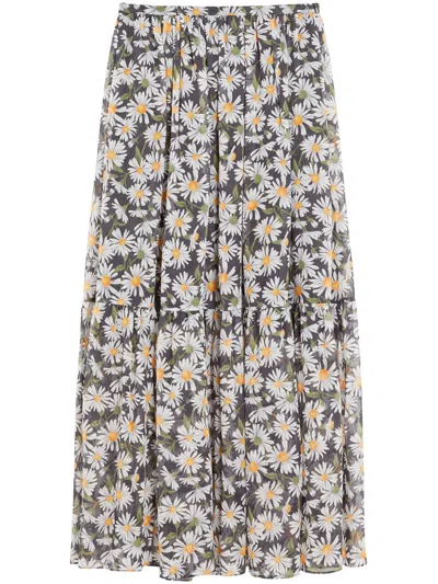 Max Mara Tiered Maxi Skirt With Daisy Print In Black
