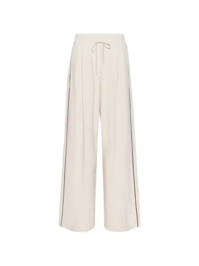 Max Mara Tie-waist Side-stripe Trousers In White