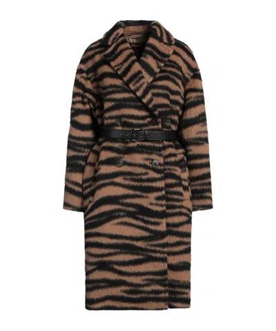 Max Mara Tiger-striped Coat In Brown