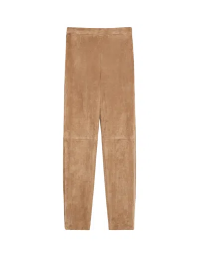Max Mara Tight Suede Trousers In Camel