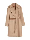 Max Mara Studio Double-drap Virgin Wool Belted Jacket With Side Welt Pockets In Beige