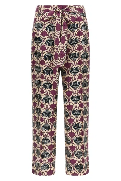Max Mara Floral Bow Detail High Waist Trousers In Multi