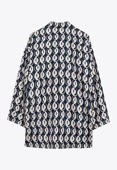 Max Mara Timeless Printed Reversible Long-sleeved Silk Shirt In Navy