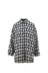 Max Mara Timeless Printed Reversible Long-sleeved Silk Shirt In Blue