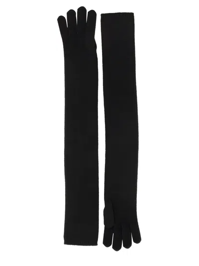 Max Mara Long Knitted Five Fingers Soft Gloves In Black