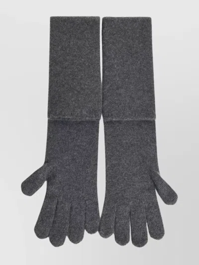 Max Mara 'timor' Long Length Cashmere Gloves With Ribbed Cuffs In Gray