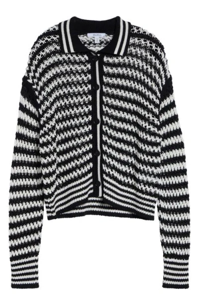 Max Mara Tipped Stripe Cotton Cardigan In Black
