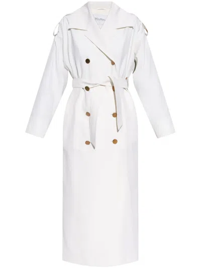 Max Mara Double-breasted Wool Trench Coat In White