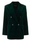 Max Mara Bottle Green Stretch Velvet Blazer In Green