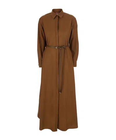 Max Mara Tlecito Belted Tiered Shirt Midi Dress In Brown