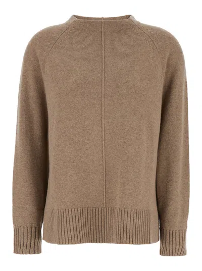 Max Mara 'toldim' Beige Crewneck Sweater With Middle Stitch Detail In Cashmere Woman In Brown