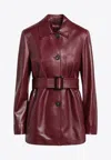 Max Mara Jacket With Belt In Bordeaux Nappa Leather In Burgundy