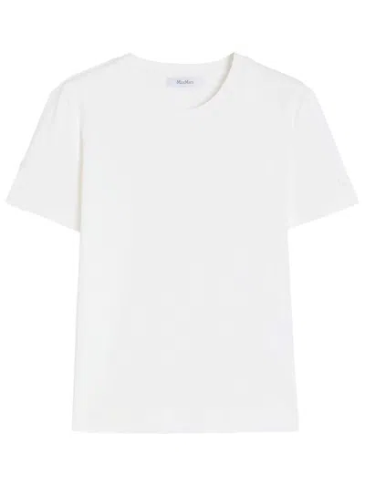 Max Mara Tone On Tone Embroidered Logo Cotton T-shirt Clothing In Neutral