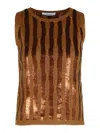 Max Mara Golia Linen Knitted Tank Top With Embroidered Sequin In Brown