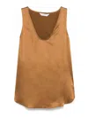 Max Mara Silk Satin Sleeveless Top With Wide Straps In Brown