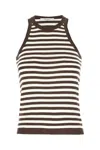Max Mara Striped Cotton Sleeveless Top With Ribbed Trim In Black
