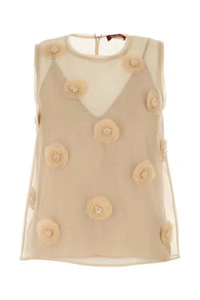 MAX MARA TOP ACHILLE IN ORGANZA BEIGE  DONNA