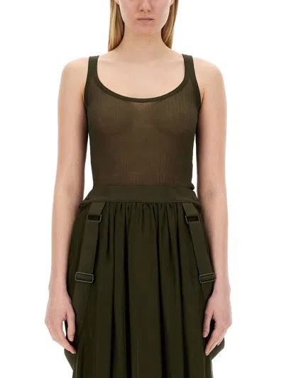 Max Mara Sleeveless Ribbed Scoop Neck Top In Green