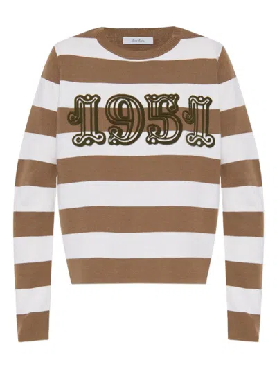 Max Mara Sleeveless Crew Neck Top With Embroidered Detail In Brown