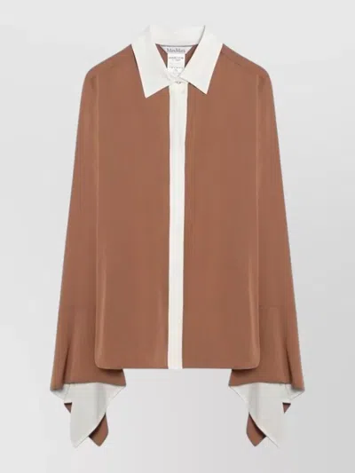 Max Mara Top Contrast Collar And Draped Cuffs In Brown