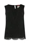 Max Mara Sleeveless Top With Intricate Floral Embroidery In Nero