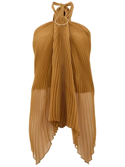 Max Mara Pianoforte Valzer Off Shoulder Halterneck Top In Brown