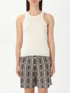 Max Mara Cotton Crew Neck Top With Ribbed Texture In アイボリー