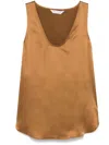 Max Mara Silk Satin Sleeveless Top With Wide Straps In Brown