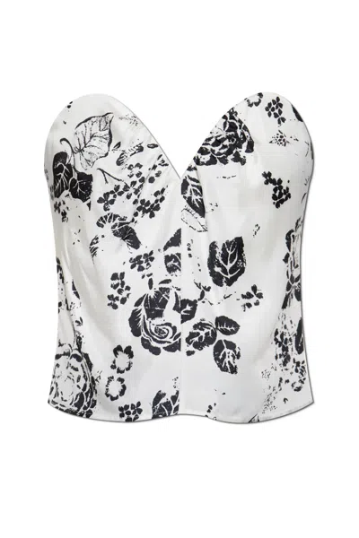 Max Mara Floral Print Bustier Top In White