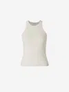 Max Mara Cotton Crew Neck Top With Ribbed Texture In Beige