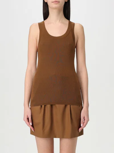 Max Mara Top Woman Leather In Brown