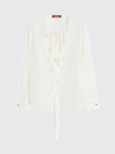 Max Mara Studio Elegant Shirt With Ruffles And Neck Detailing In White