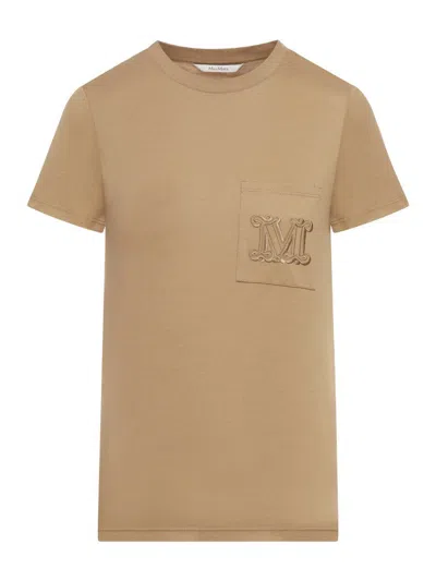 Max Mara Clay-coloured Cotton T-shirt With Logo In Beige