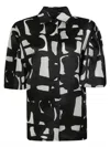 Max Mara Carella Abstract-print Puff-sleeve Collared Shirt In Black
