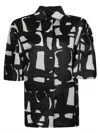 Max Mara Carella Abstract-print Puff-sleeve Collared Shirt In Black
