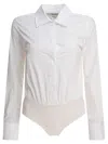 Max Mara Collared Bodysuit With Cuffed Long Sleeves In White