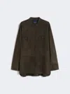 Max Mara Topstitched Suede Jacket In Green