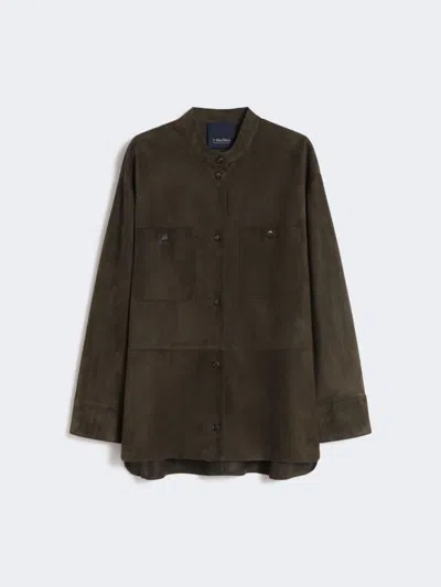 Max Mara Topstitched Suede Jacket In Green